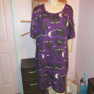 Halloween Celestial Black Cats Nightgown Size 2X Moon & Stars Pockets Stretch